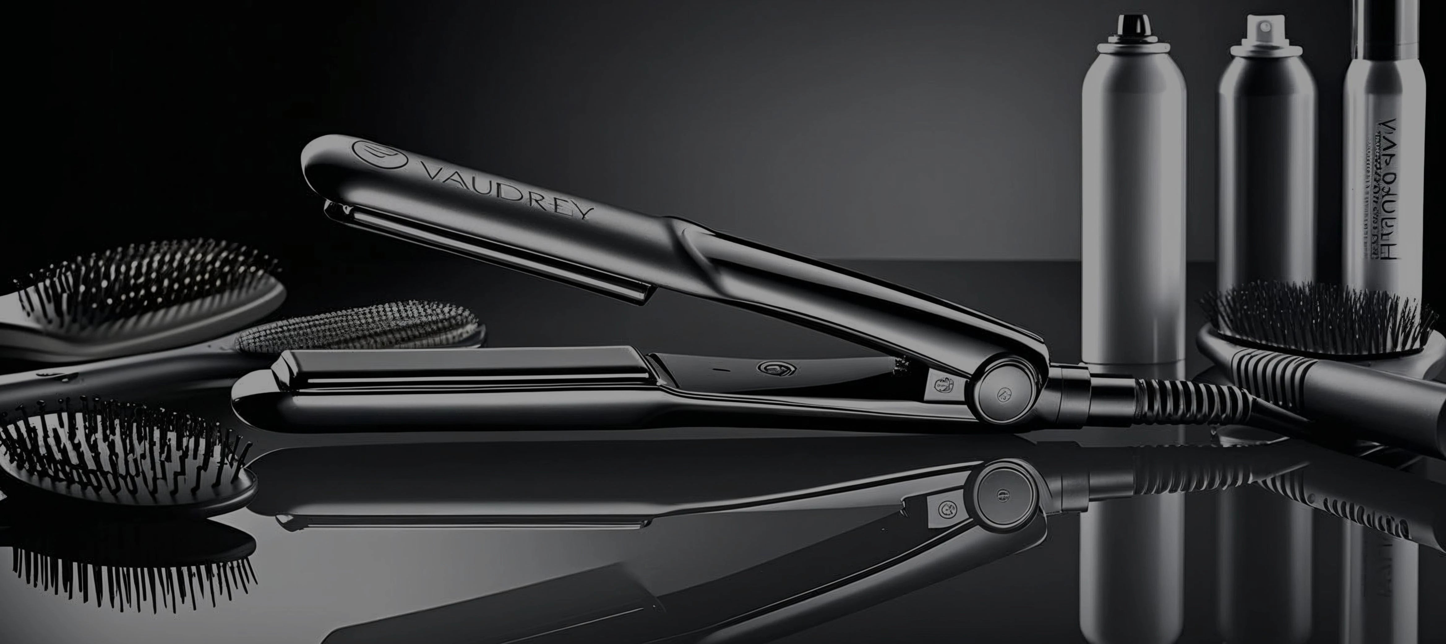Veaudry Premium Hair Styling Tools and Products showcase a sleek flat iron for perfect hair styling results.