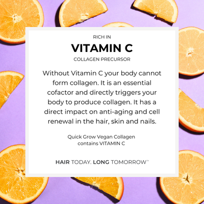 Vitamin C ingredient benefit graphic for Quick Grow Chocolate Vegan Collagen 450g