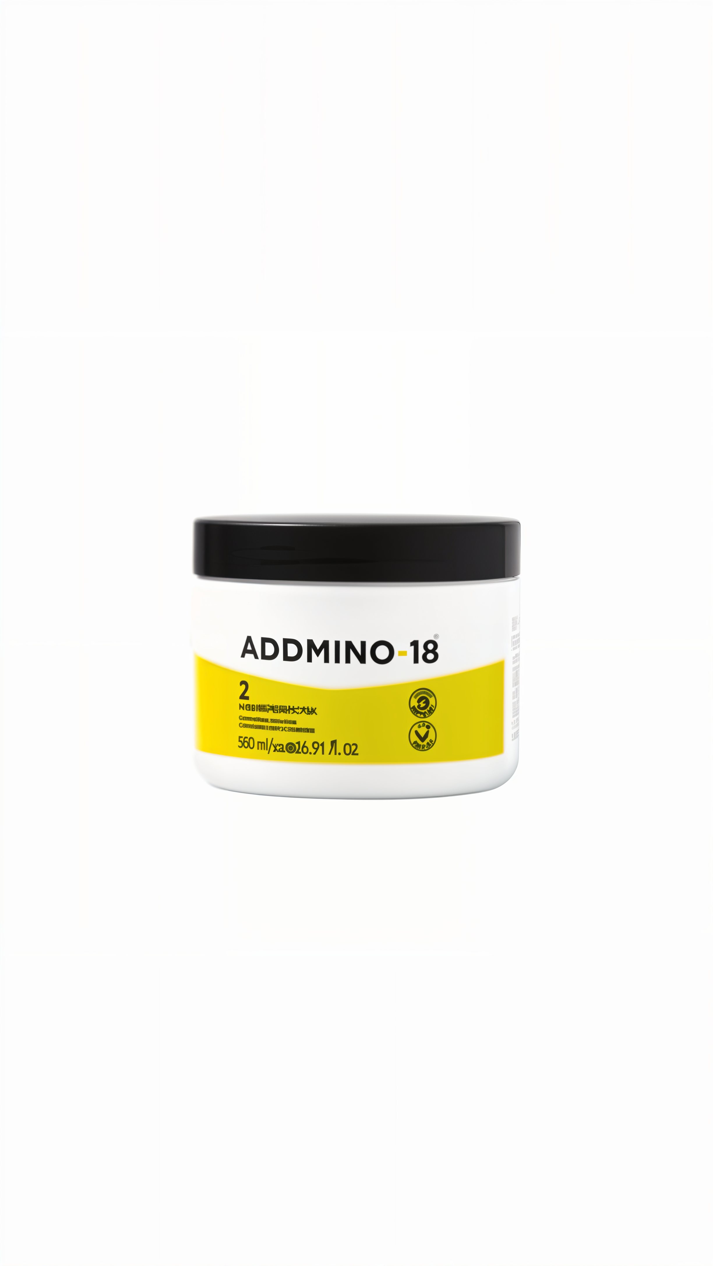 White container with black lid labeled ’ADDMINO 18’ for Addmino 18 Hair Reborn Mask 500ml - partnershairdesign