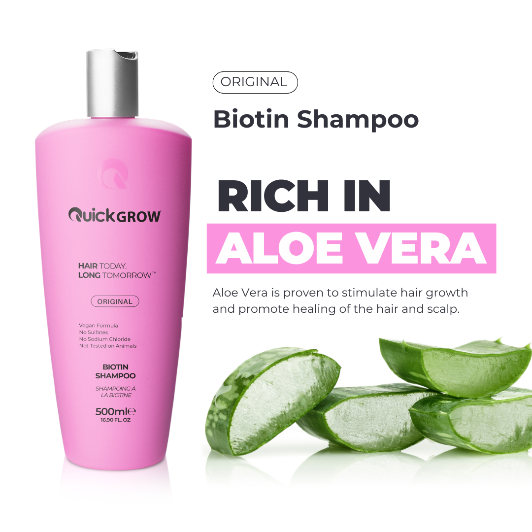 Aloe vera ingredient benefit graphic for Quick Grow Sulphate-Free Biotin Shampoo 500ml