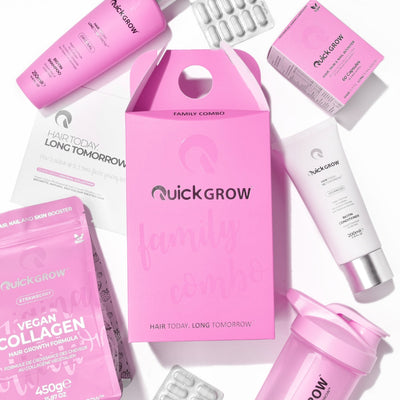 Official product and benefits graphic for Quick Grow Original Family Combo