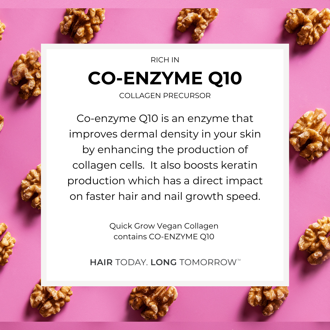 Coenzyme Q10 ingredient benefit graphic for Quick Grow Strawberry Vegan Collagen 450g