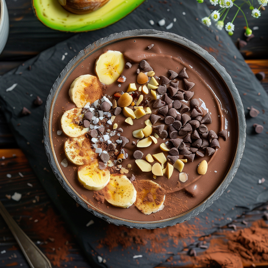 Quick Grow Chocolate Vegan Collagen 450g prepared in a breakfast bowl