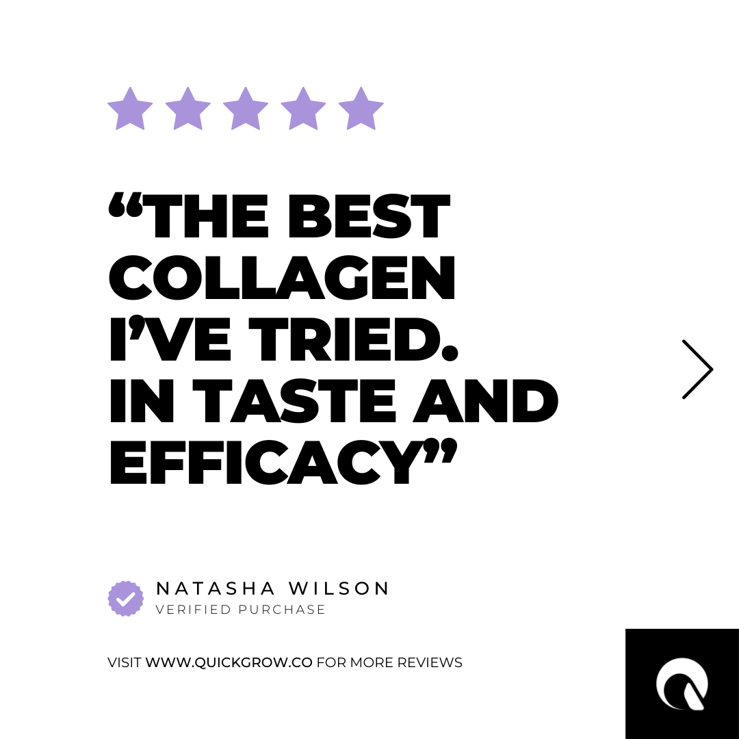 Customer review graphic for Quick Grow Chocolate Vegan Collagen 450g