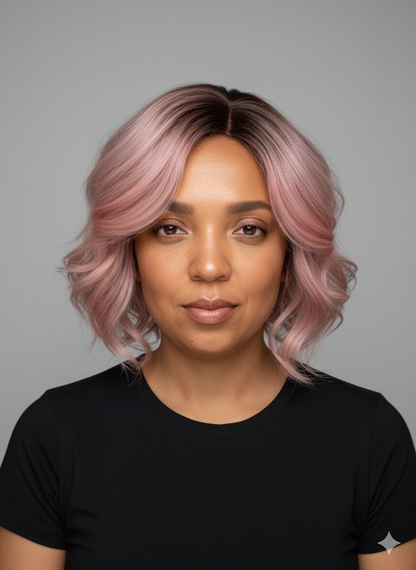 Ruby Wigs | Rosalie Dusty pastel Ombre pink wig with Short cascading flicks