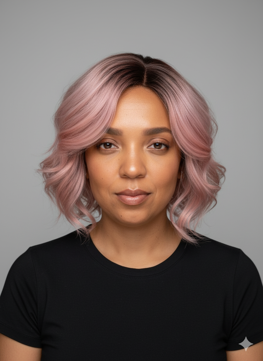 Ruby Wigs | Rosalie Dusty pastel Ombre pink wig with Short cascading flicks