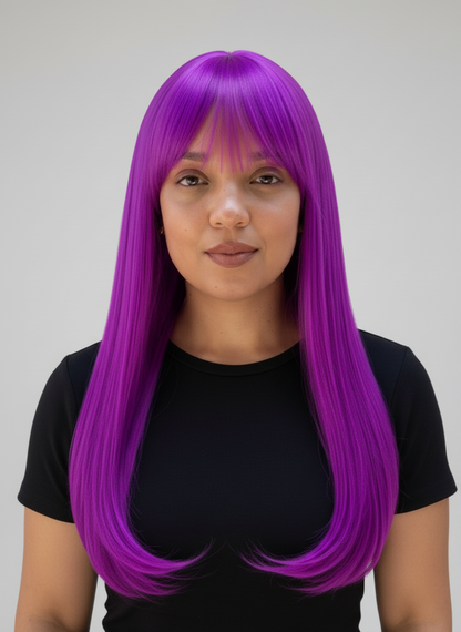 Ruby Wigs | Mia Long Sleek Purple Synthetic Wig With Long Fringe