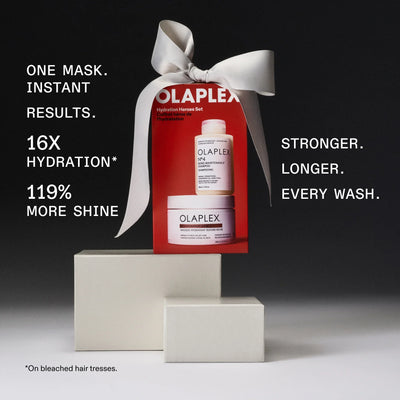 Olaplex Hydration Heroes holiday gift set tied with a white ribbon