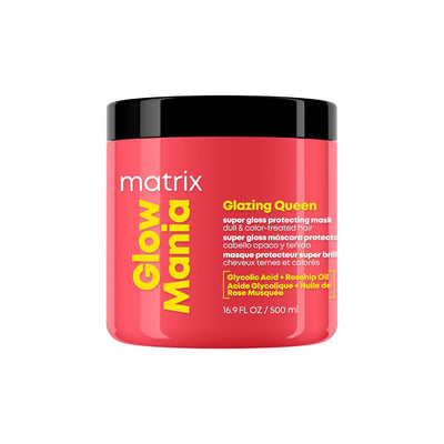 MATRIX Glow Mania Glazing Queen Super Gloss Protecting Mask - For Glow and Shine, Glycolic Acid & Rosehip Oil, Luxurious Creamy Texture, For Dull & Color-Treated Hair, 16.9 Fl Oz