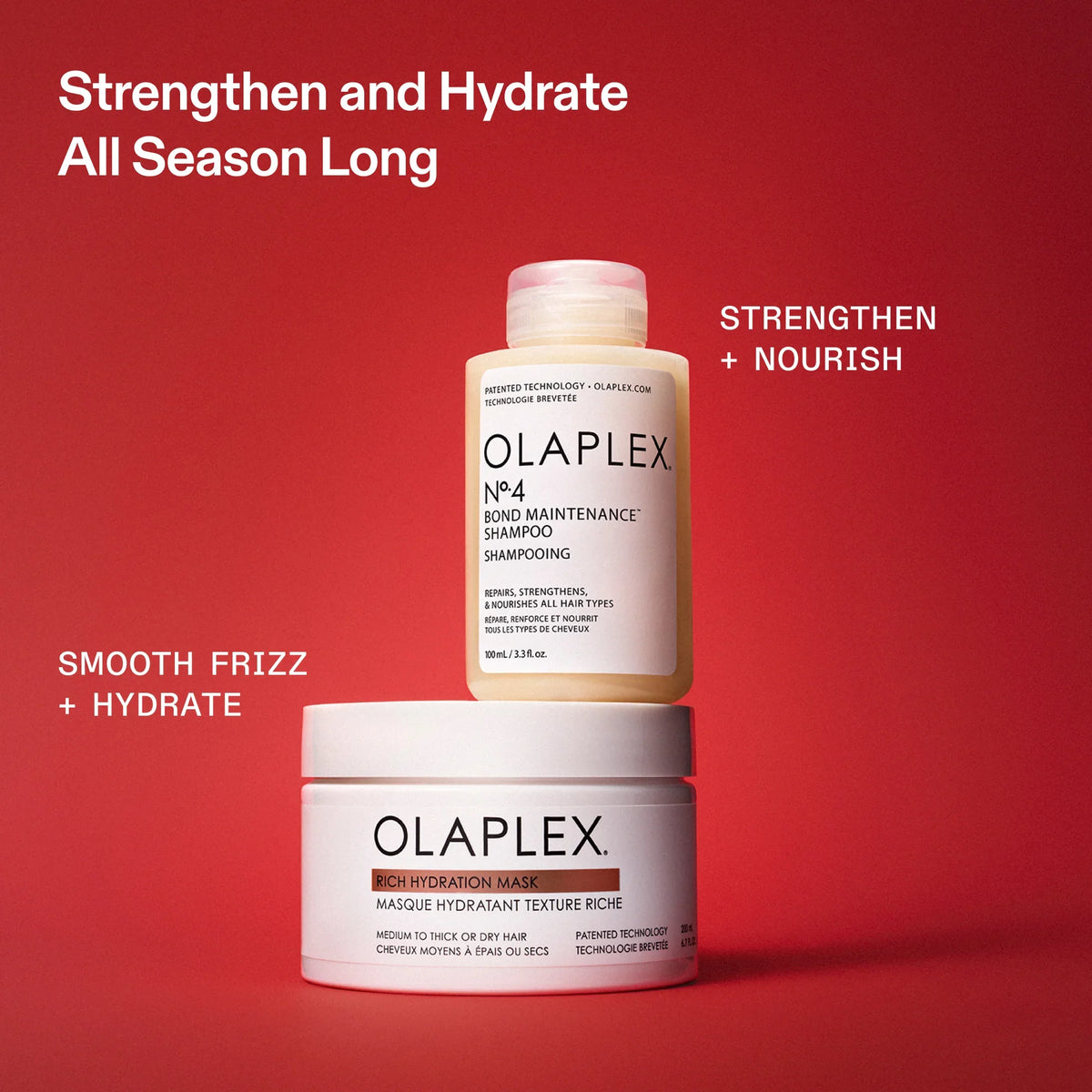 Olaplex No.4 Bond Maintenance Shampoo and Rich Hydration Mask to strengthen and hydrate dry hair