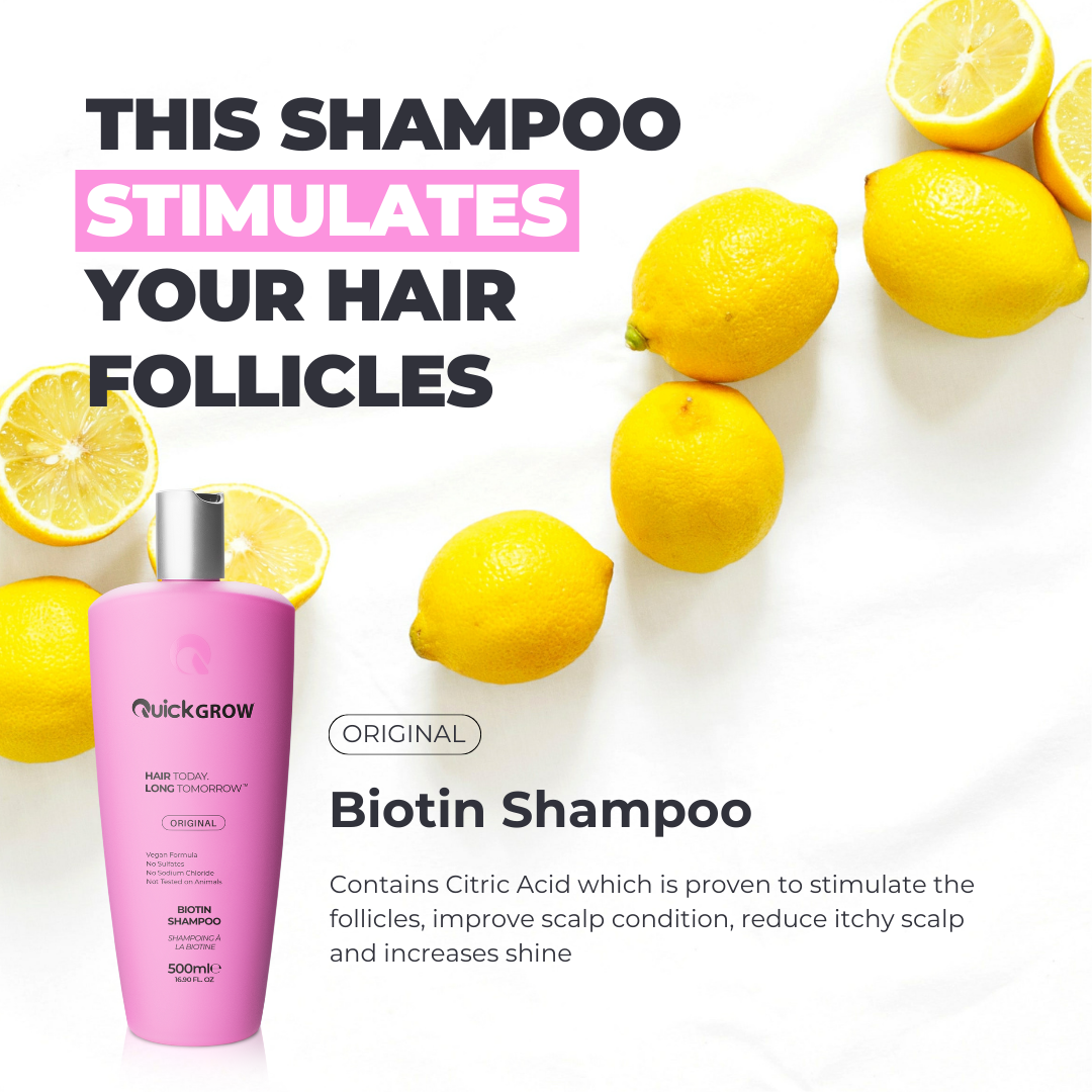 Biotin ingredient benefit graphic for Quick Grow Sulphate-Free Biotin Shampoo 500ml