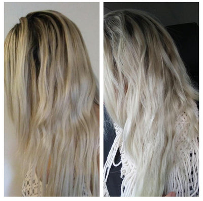 Blonde hair result after one wash with Quick Grow Blonde Icon Violet Treatment Masque 220ml