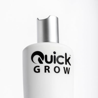 Official product and benefits graphic for Quick Grow Blonde Icon Shampoo and Conditioner Box Set 500ml