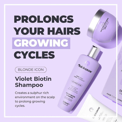 Hair results and lifestyle image for Quick Grow Blonde Icon Violet Shampoo 250ml