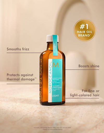 Moroccanoil Light Treatment benefits — 118% more shine frizz control heat protection for fine hair