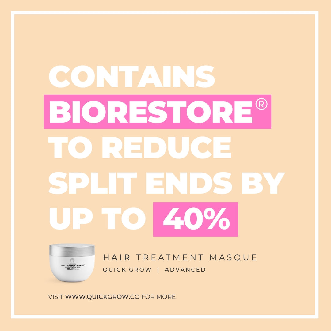 Official product and benefits graphic for Quick Grow Advanced Hair Treatment Masque 220ml