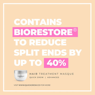 Official product and benefits graphic for Quick Grow Advanced Hair Treatment Masque 220ml