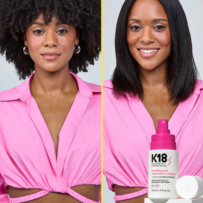 K18 HeatBounce: Before (Curly) & After (Straight). Hair Heat Protectant Results!