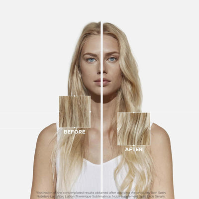 Kérastase Nutritive Bain Satin: Before & After for Dry Hair Hydration, Shine & Smoothness Transformation.