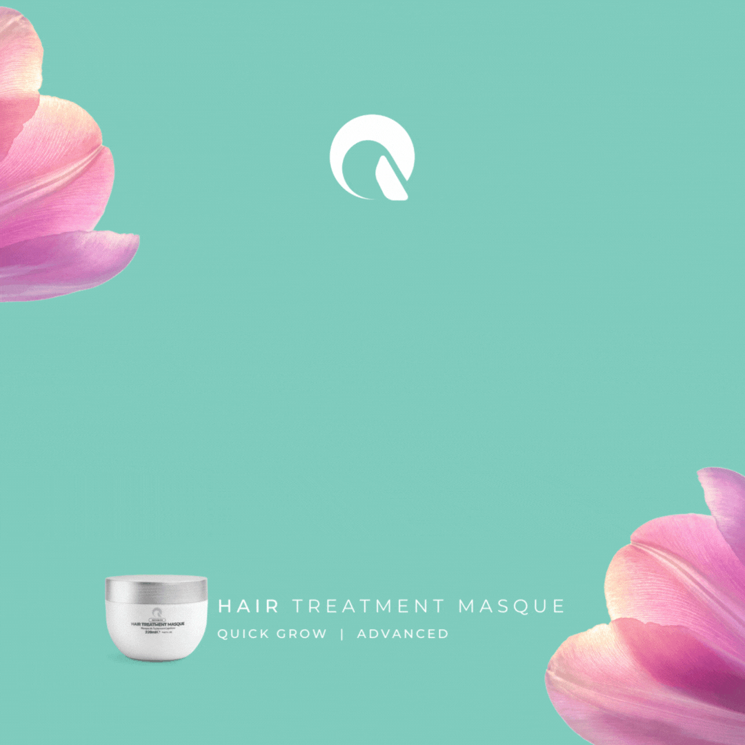 Animated product features graphic for Quick Grow Advanced Hair Treatment Masque 220ml
