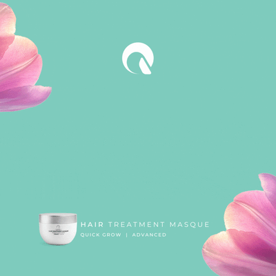 Animated product features graphic for Quick Grow Advanced Hair Treatment Masque 220ml