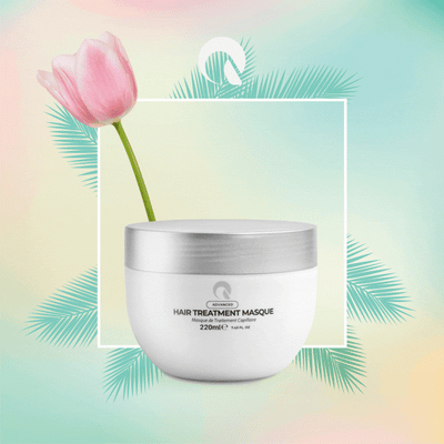 Animated product features graphic for Quick Grow Advanced Hair Treatment Masque 220ml