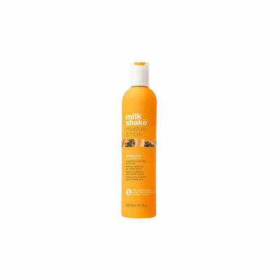 Milkshake Moisture & More Shampoo: Hydrating shampoo for dry hair in a bright orange bottle.