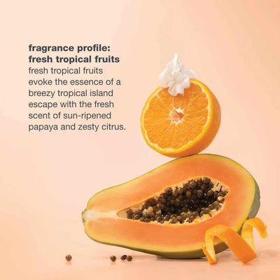 Papaya citrus fragrance: Fresh tropical fruits scent. Natural, juicy ingredients for fragrance profile, and fresh scent.