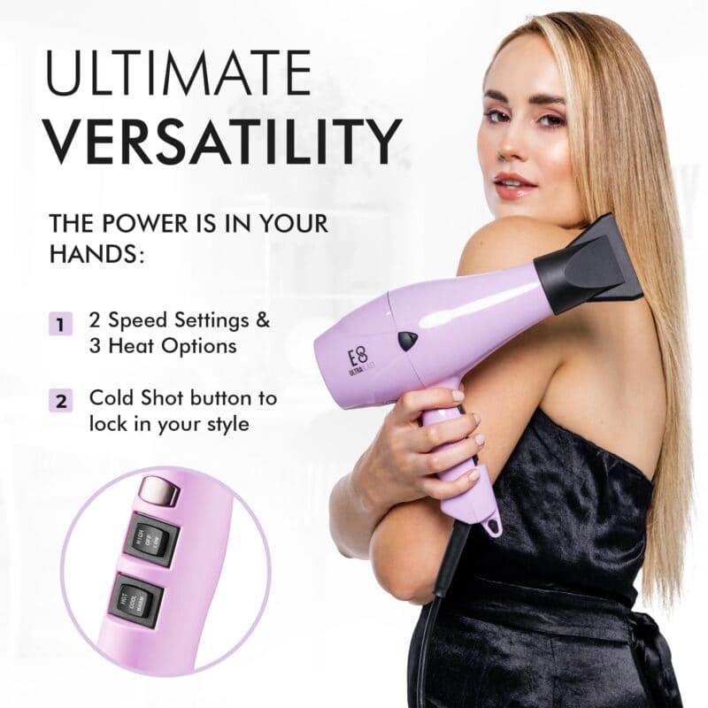 Moyoko E8 Hairdryer Lilac - Powerful Luxurious Blow-Dry Experience - Shampoo