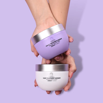Official product and benefits graphic for Quick Grow Blonde Icon Violet Treatment Masque 220ml