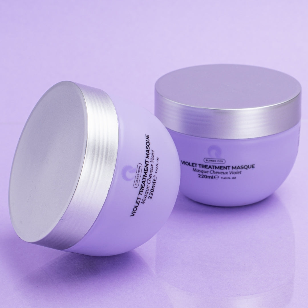 Official product and benefits graphic for Quick Grow Blonde Icon Violet Treatment Masque 220ml