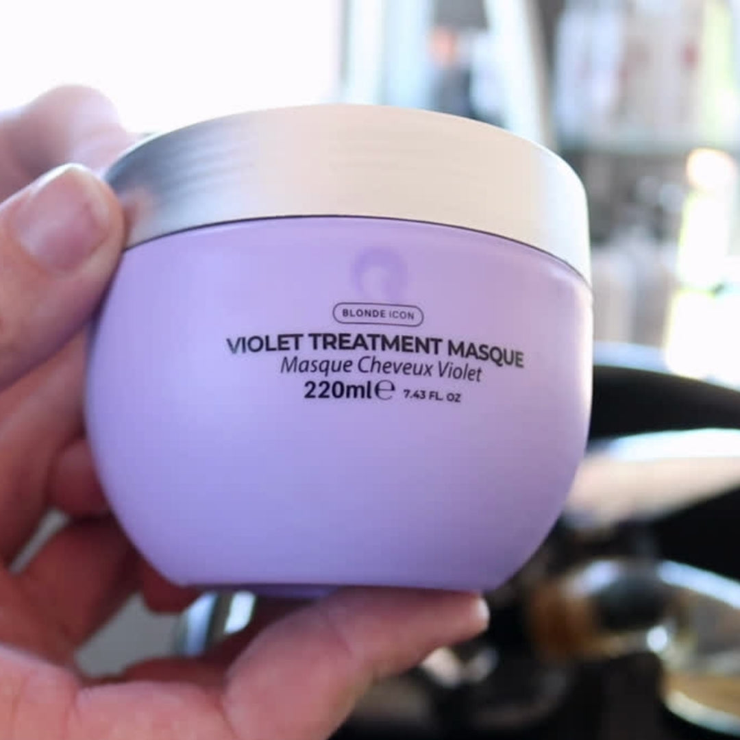 Quick Grow Blonde Icon Violet Treatment Masque 220ml in a salon lifestyle photograph
