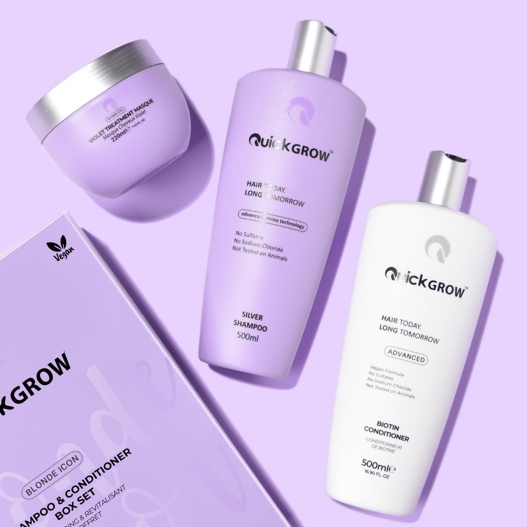 Quick Grow Blonde Icon Violet Treatment Masque with the Blonde Icon 500ml box set