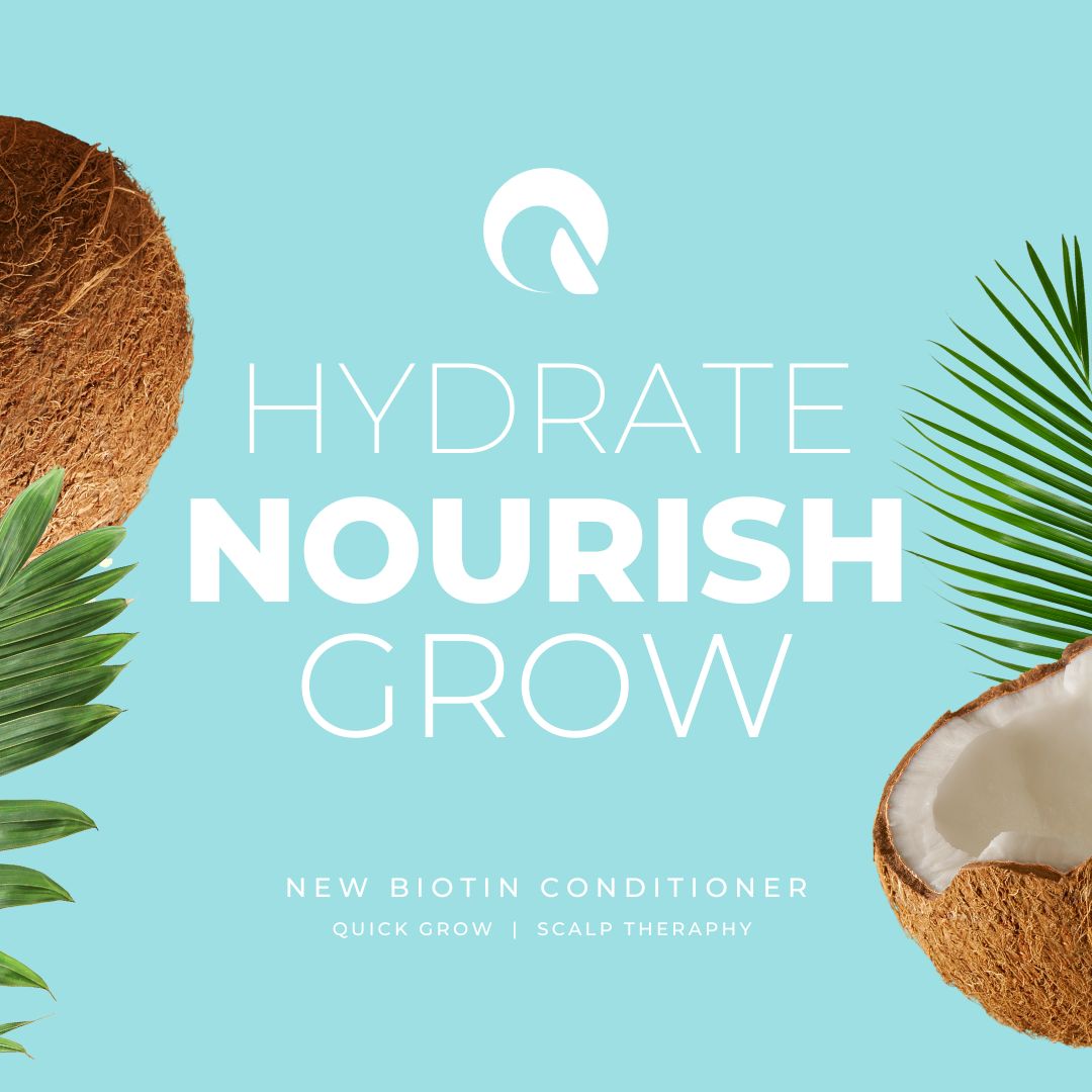 Official product and benefits graphic for Quick Grow Biotin Conditioner 200ml