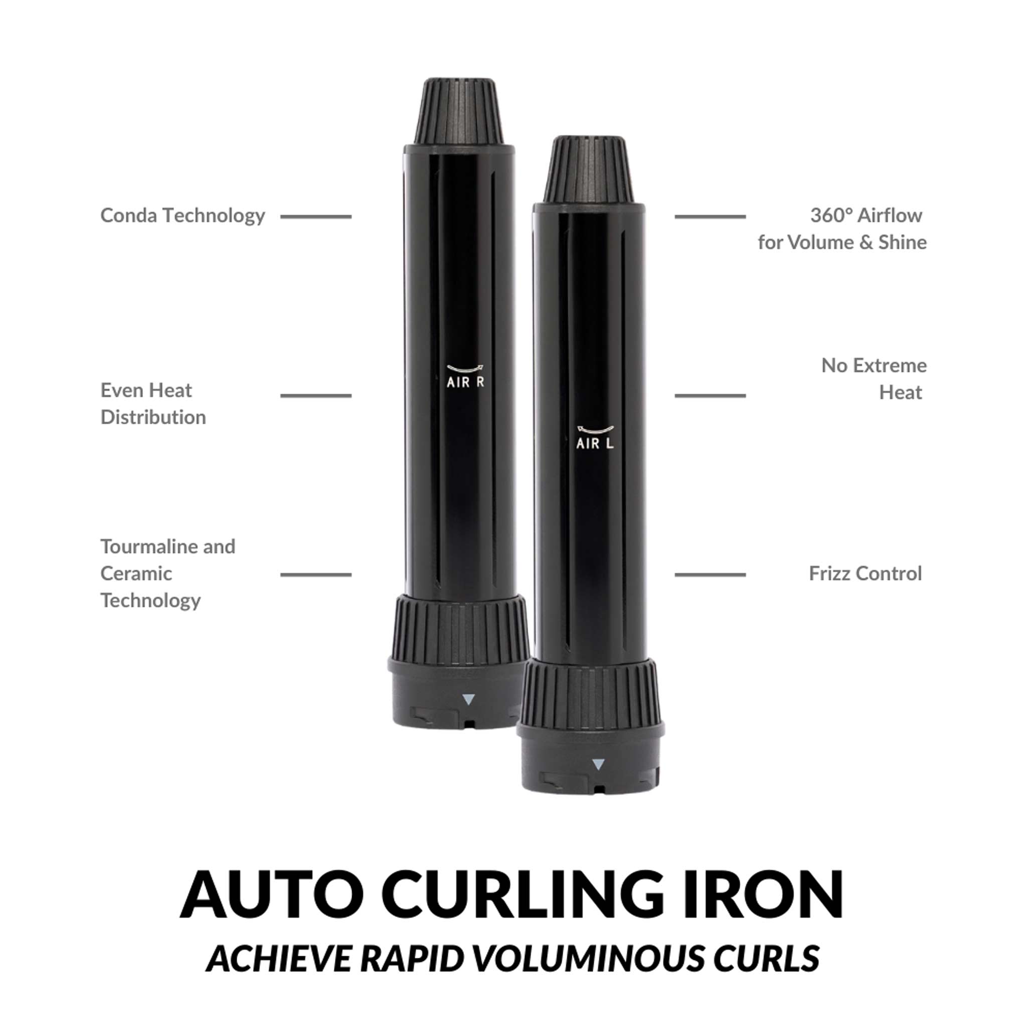 Veaudry myAirStyler 2-in-1 curling iron set with AIR R/L barrels for fast, voluminous curls; tourmaline ceramic tech.