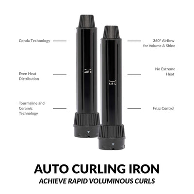 Veaudry myAirStyler 2-in-1 curling iron set with AIR R/L barrels for fast, voluminous curls; tourmaline ceramic tech.
