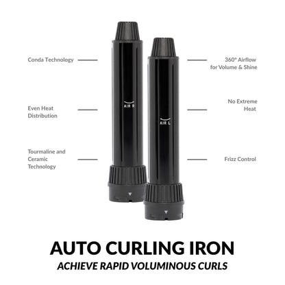 Veaudry myAirStyler 2-in-1 curling iron set with AIR R/L barrels for fast, voluminous curls; tourmaline ceramic tech.