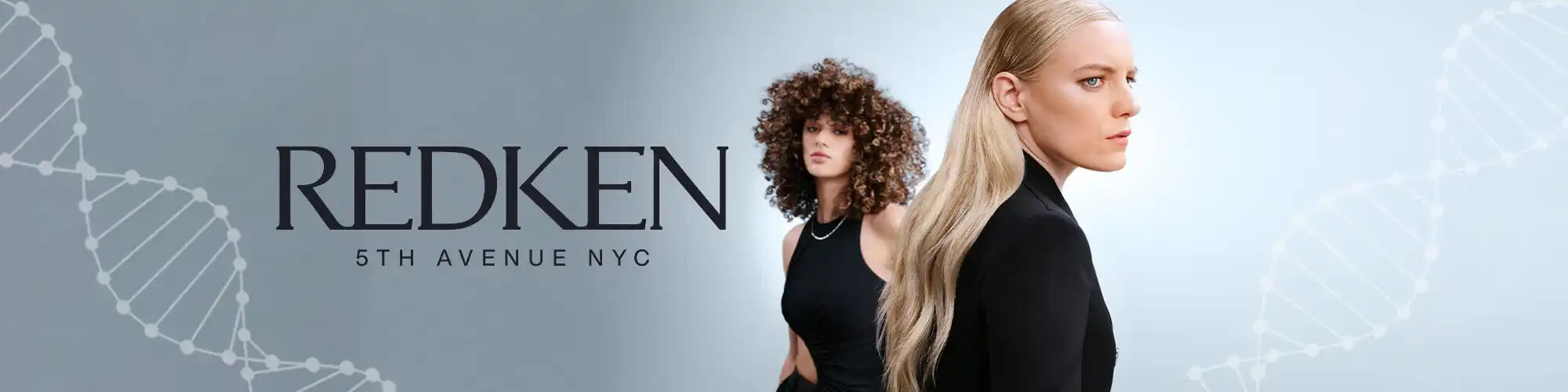 Advertisement for Redken hair products featuring two models with contrasting hairstyles.