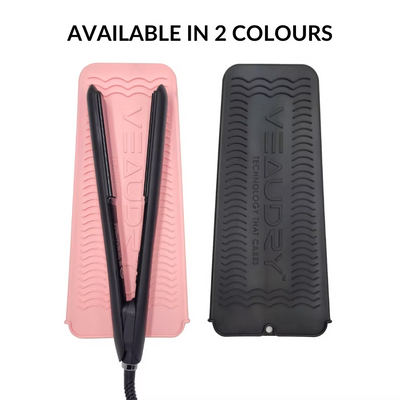 Veaudry Heat Mat & Pouch: Pink & Black Heat-Resistant Mat for Hot Hair Styling Tools. Flat Iron on Display. Protect Surfaces