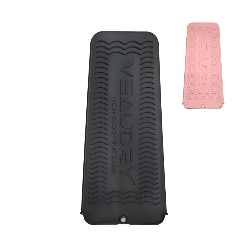 Veaudry Heat Mat Pouch in black with pink color option shown, highlighting stylish and safe storage for hot styling tools.