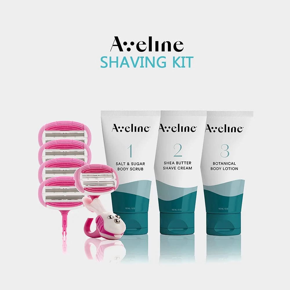 Close-up of Aveline Precision Ladies Leg and Body Razor with toothpaste and toothbrush