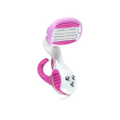 Aveline Precision Ladies Leg and Body Razor with pink and white handled hair brush