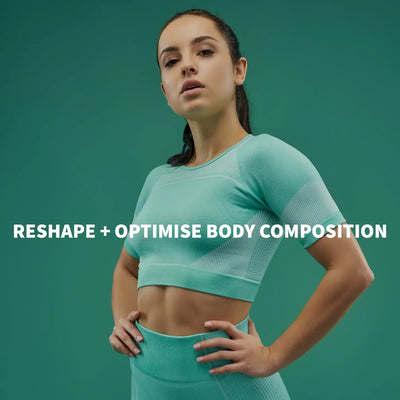 Fit Woman Promoting Collagen for Fitness & Body Composition. Achieve Your Fitness Goals!