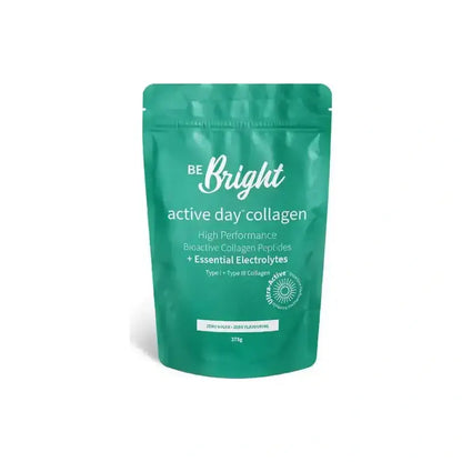 Be Bright Active Day Collagen Powder 375ml pouch with bioactive collagen peptides and essential electrolytes for peak performance.