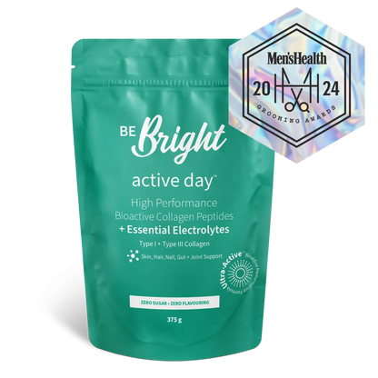 Be Bright Active Day Collagen Powder 375ml supports peak performance with bioactive collagen and essential electrolytes.