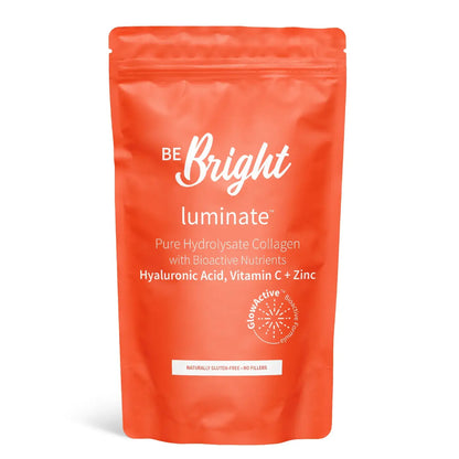 Coral pouch of Be Bright Luminate pure hydrolysate collagen powder 650g with hyaluronic acid