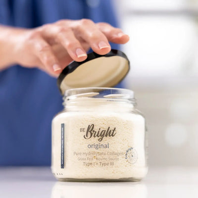 Be Bright Original Pure Collagen Powder 180g in a jar, perfect for supporting natural collagen levels with Type 1 & 3.