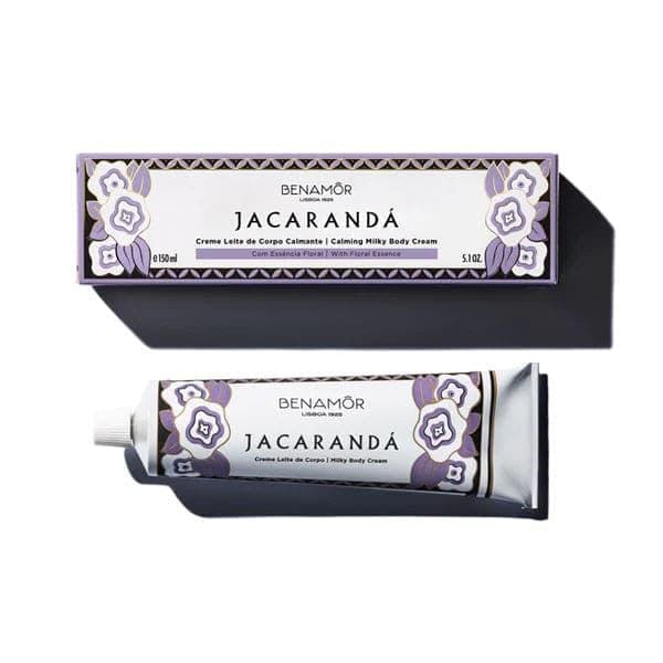 Close-up of Benamor Jacaranda Calming Milky Body Cream toothpaste on white background