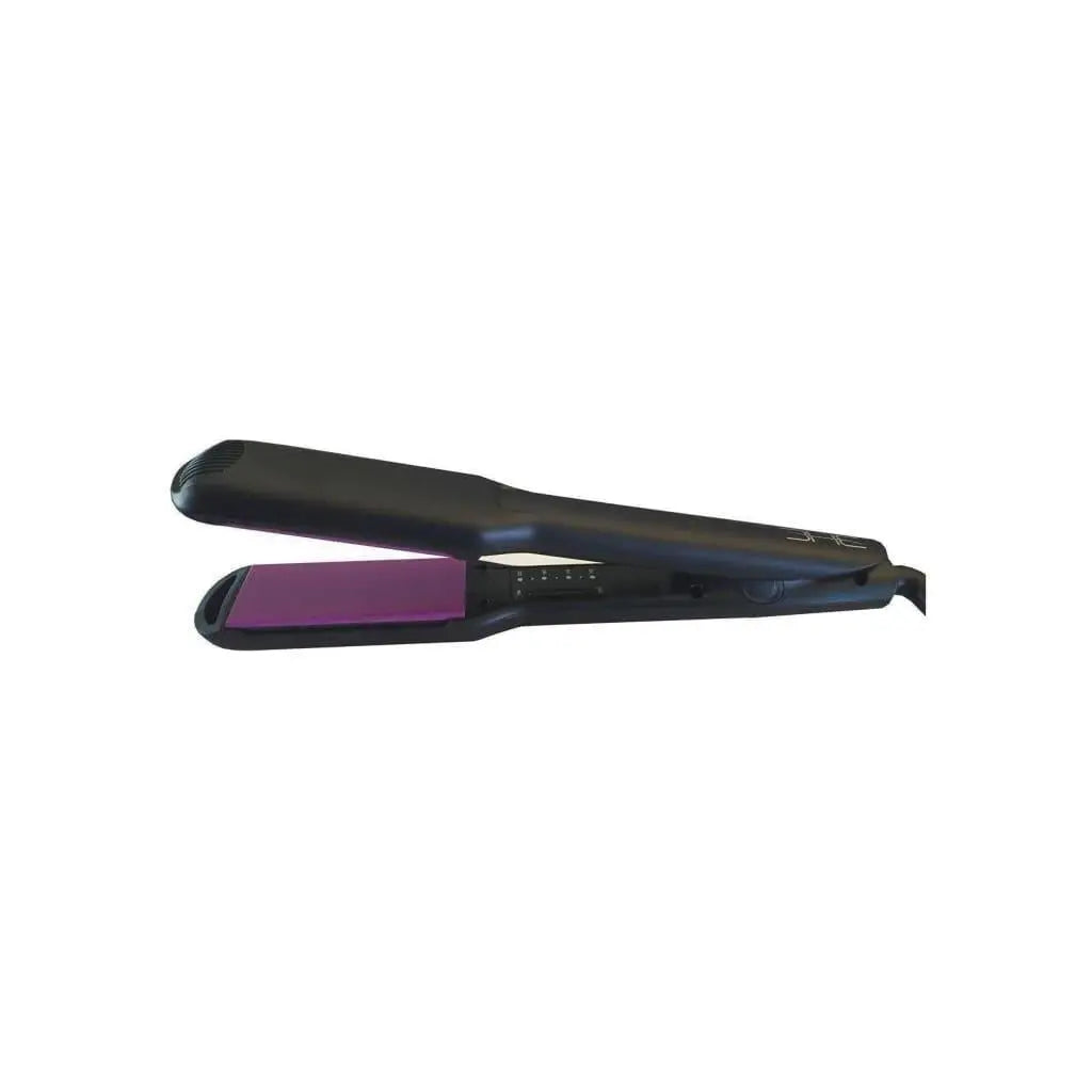 BHE Hair Straightener Wide Styler in black and purple for sleek, versatile hair styling