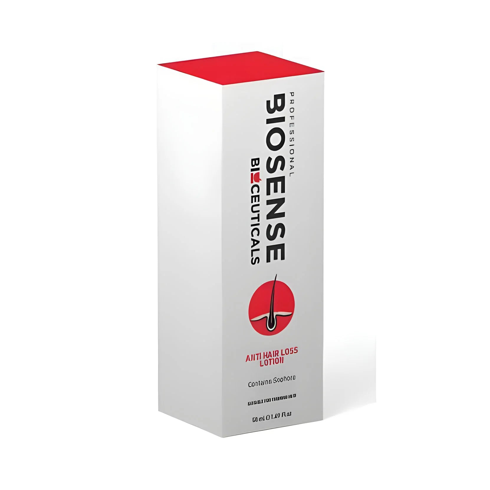 Box of red wine on white background, shown with Biosense Bioceuticals Anti Hair Loss Lotion 50ml